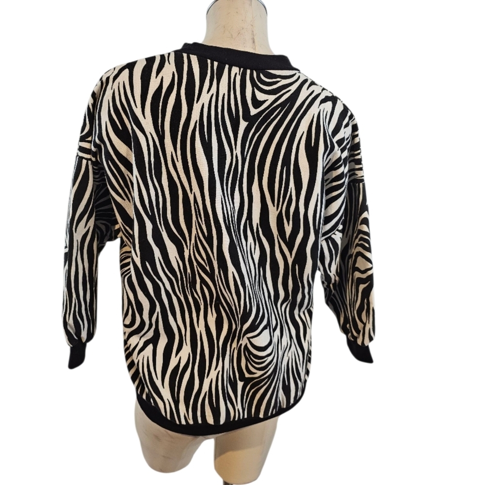 Vintage 1980s Made In USA Size L Zebra Print Sweatshirt - Picture 4 of 7